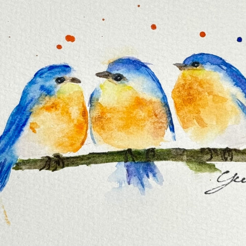 Triple Blue Bird Note Card