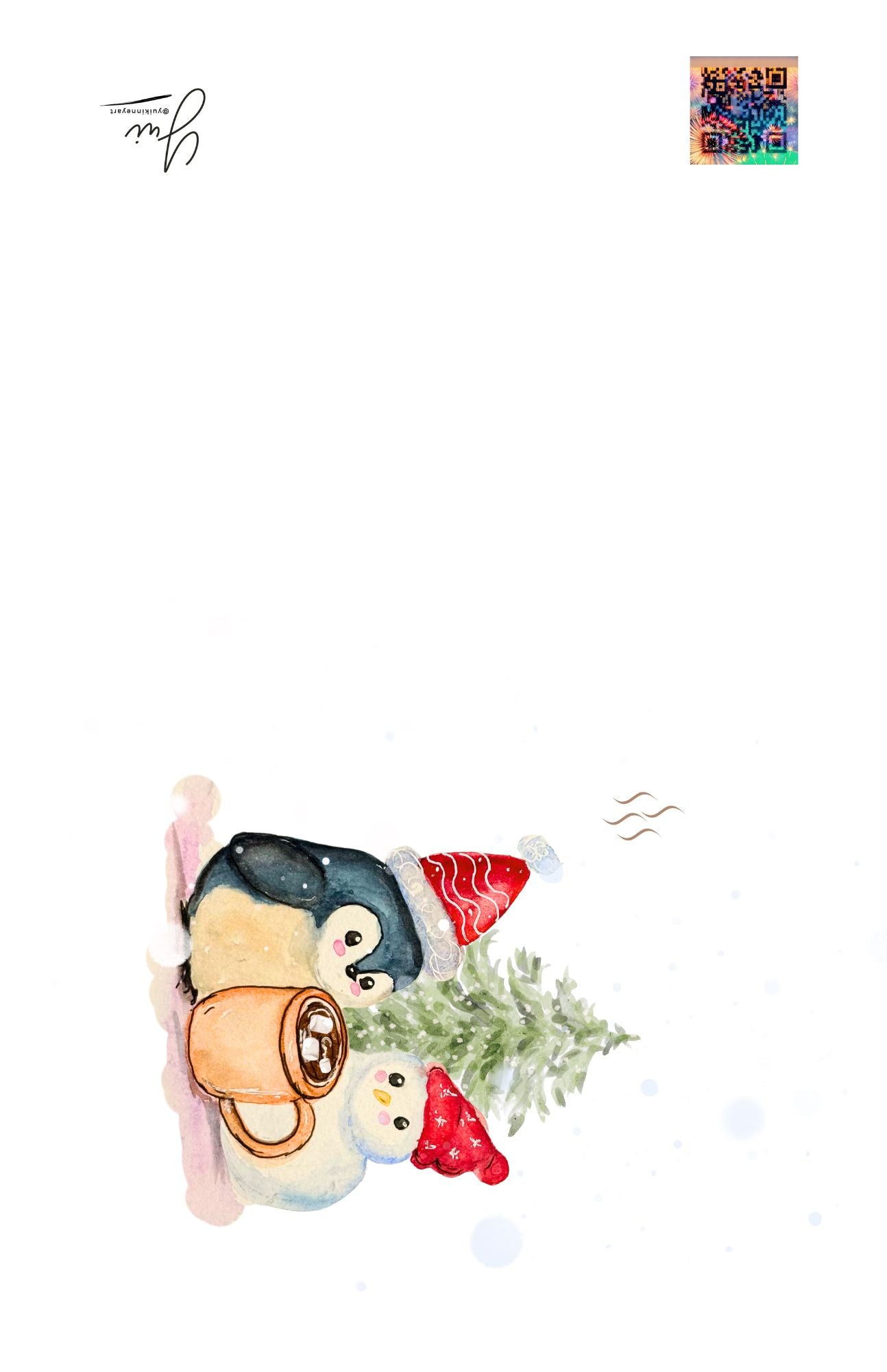 Illustration of penguins with Christmas hats and a tree on a white background