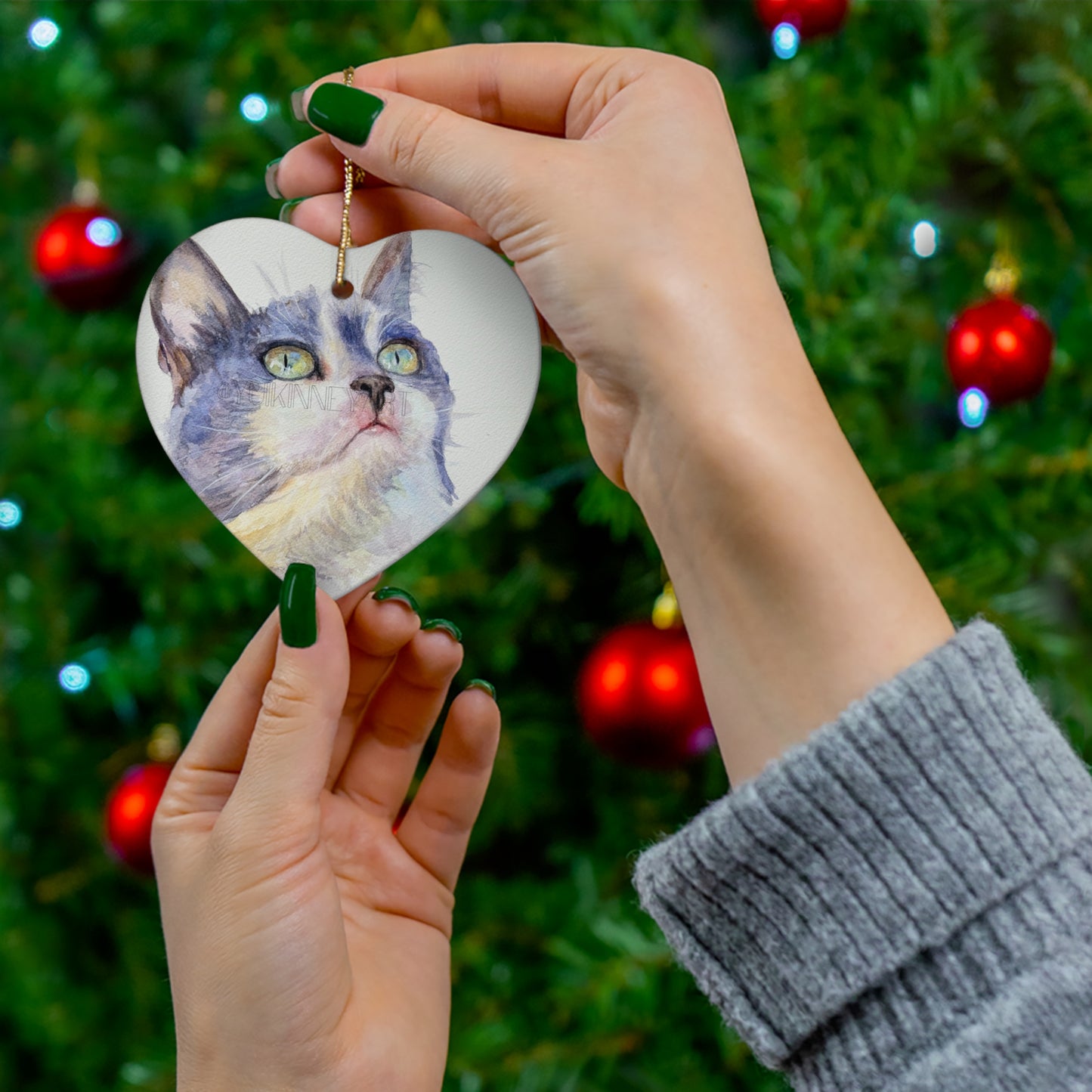GRAY CAT ORNAMENTs