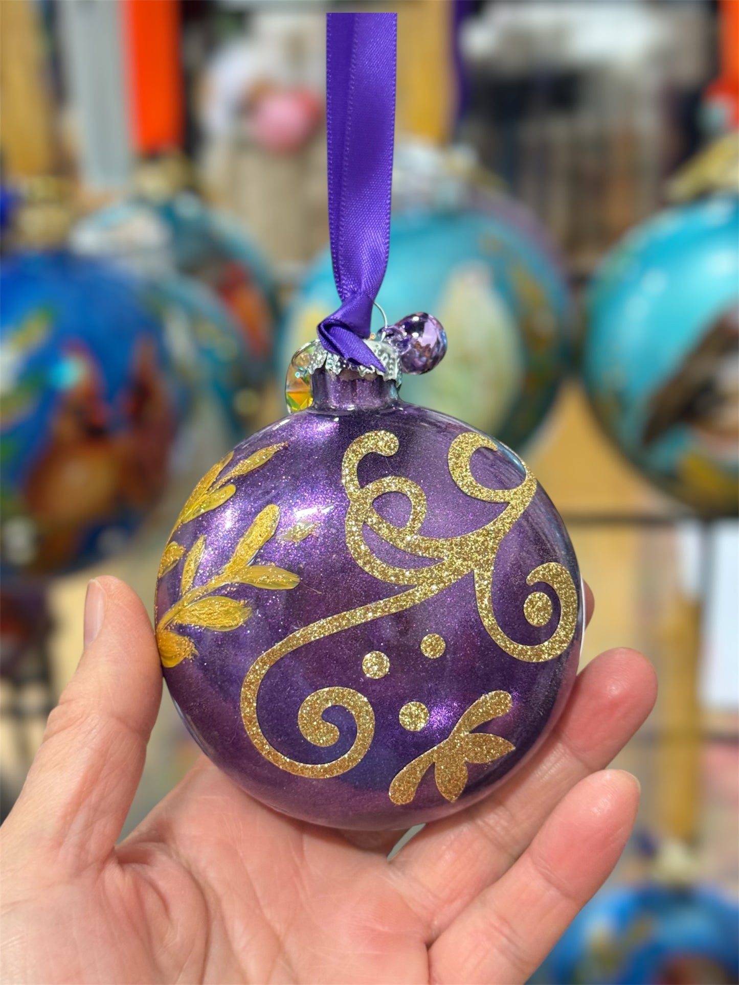 White dove sparkling glass ornament