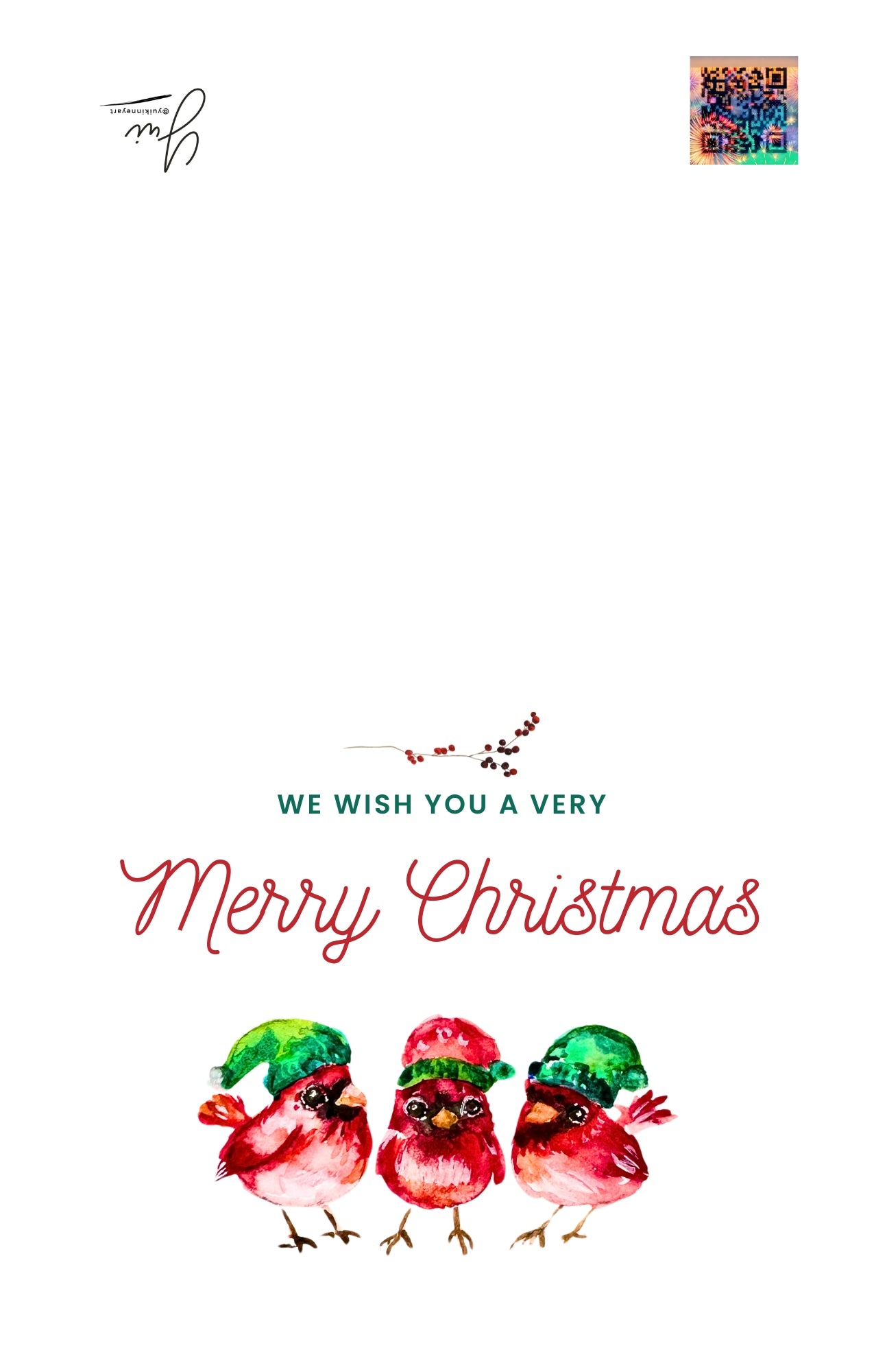 Holiday note card - Cute friend cardinals with Envelope