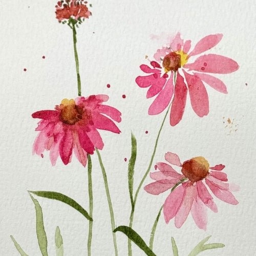 Coneflowers Notecard - Original Watercolor - Yuiart