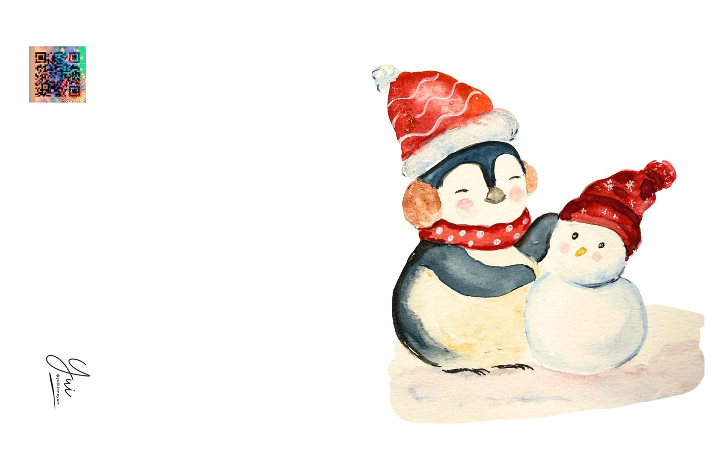 Penguin Christmas Story Collection – Watercolor Holiday Notecards with Key Mushroom House Key Chain. - Yuiart