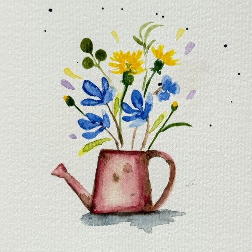 Wildflowers in Shower Watering Plants Note Card - Yuiart