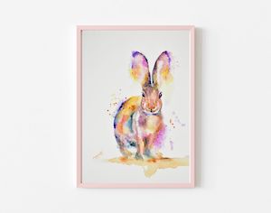 Colorful Bunny Watercolor Art NO FADE GUARANTEE