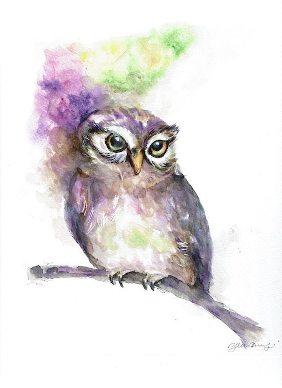 "Essence of Owl" Abtract owl watercolor bird art prints - Yuiart