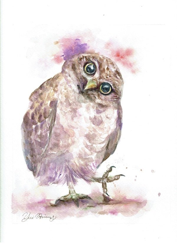 "Whaat?" Original Owl watercolor art painting - Yuiart