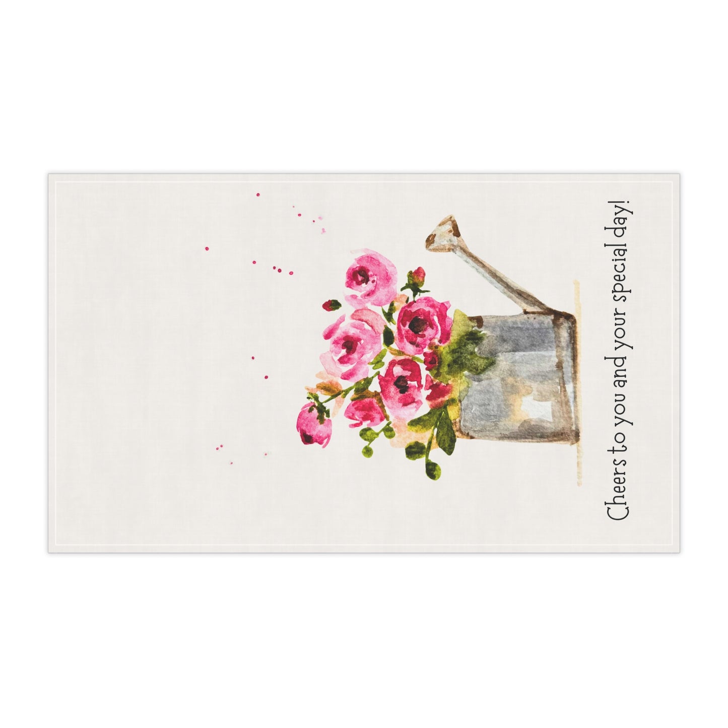 Tea Towels Birthday Gift Pink Roses Watering Can Cheers Special Day