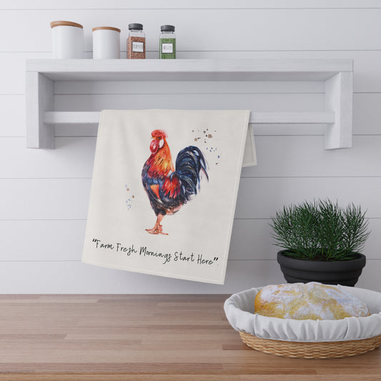 Tea Towel - Rooster Quote 'Farm Fresh Mornings Start Here'