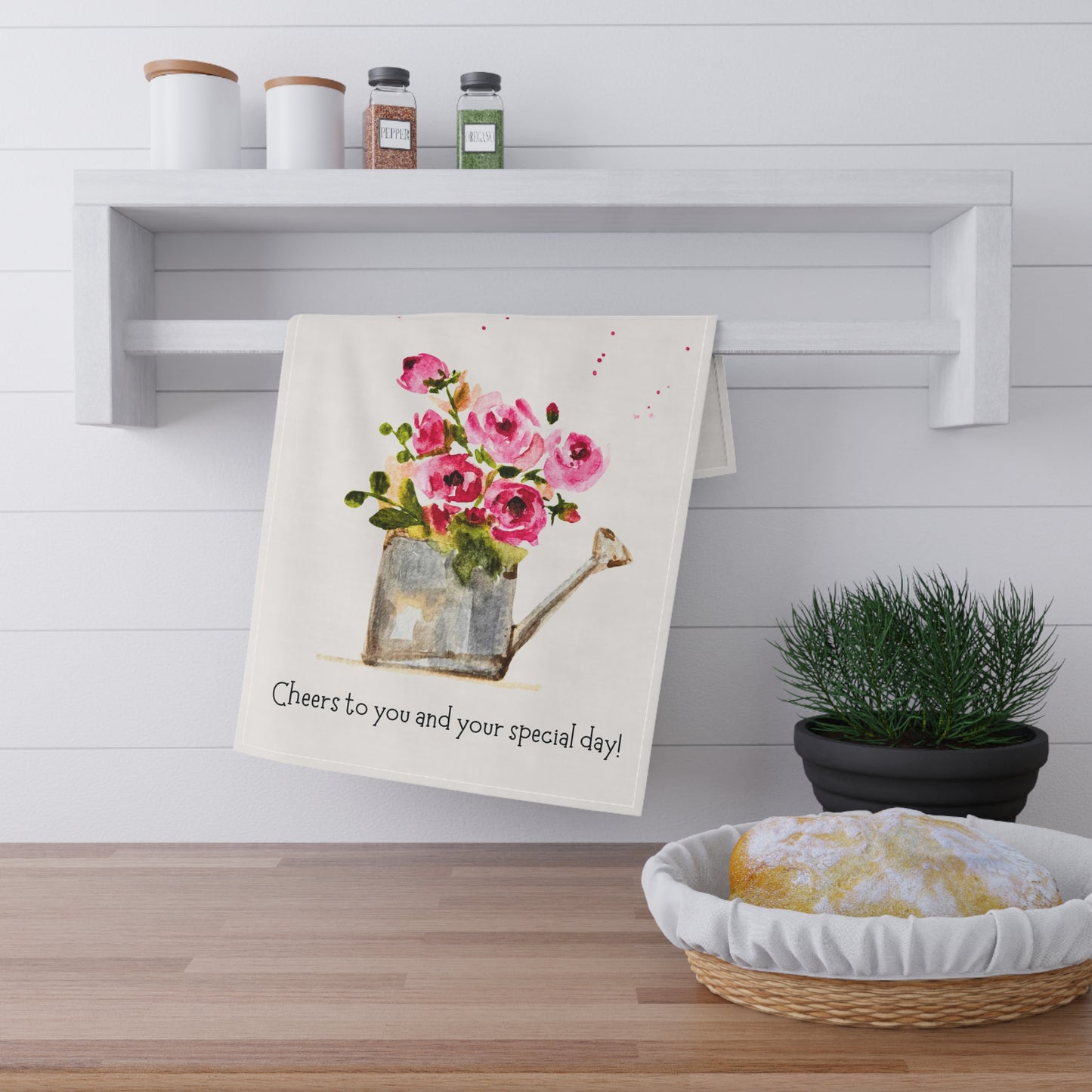 Tea Towels Birthday Gift Pink Roses Watering Can Cheers Special Day