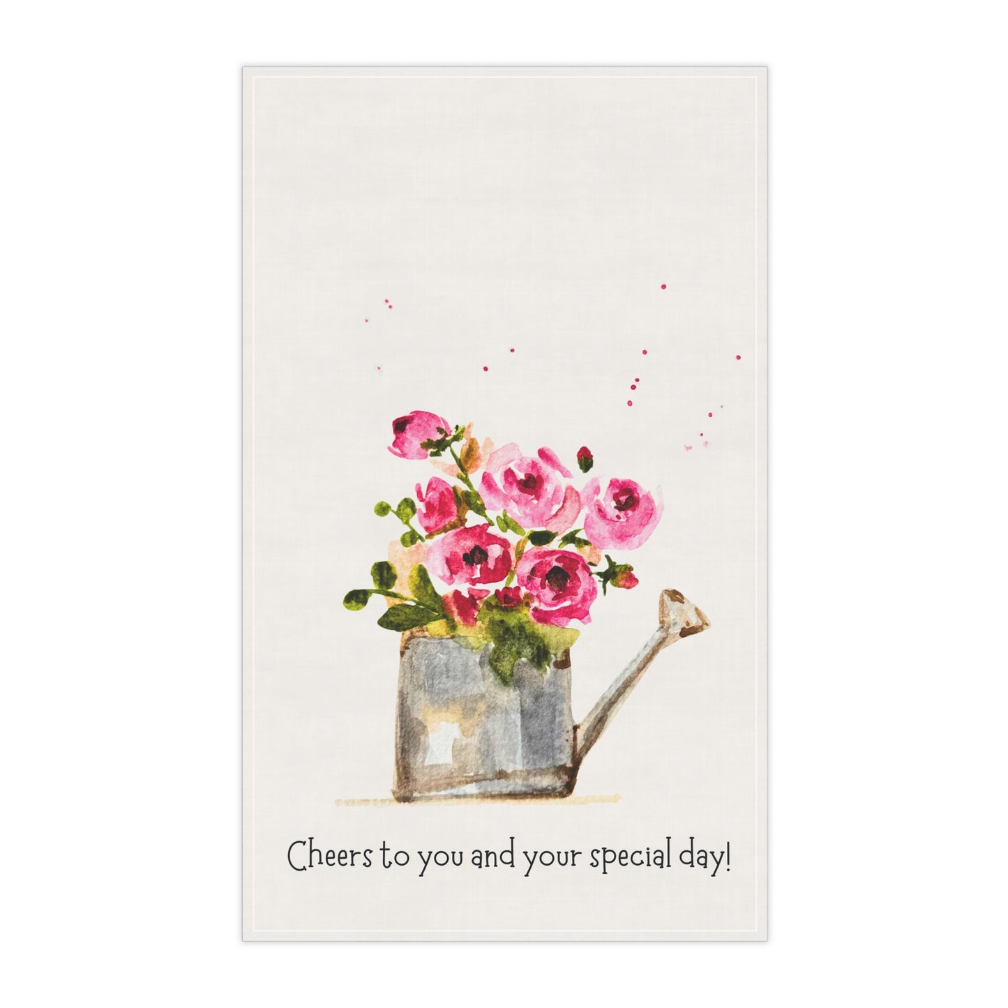 Tea Towels Birthday Gift Pink Roses Watering Can Cheers Special Day