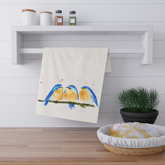 Kitchen Tea Towel - Blue Birds Watercolor