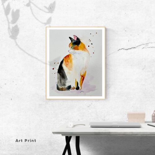 Calico Cat Painting Print – Cute Feline Wall Art for Cat Lovers