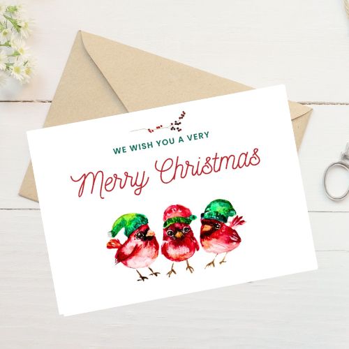 Holiday note card - Cute friend cardinals with Envelope