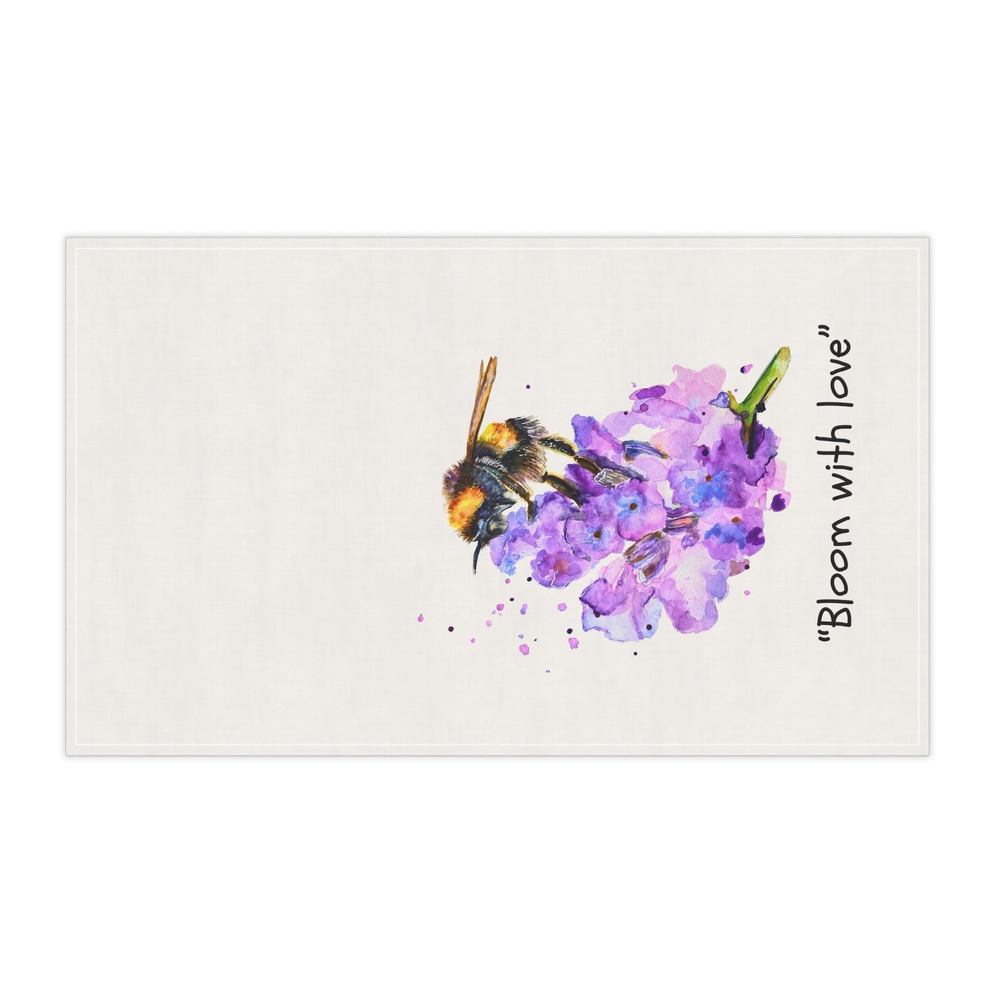 Kitchen Tea Towel - Bee Lavender Watercolor  " Bloom with love"