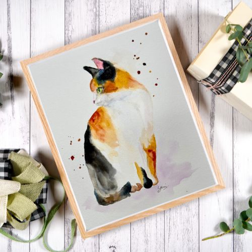 Calico Cat Painting Print – Cute Feline Wall Art for Cat Lovers