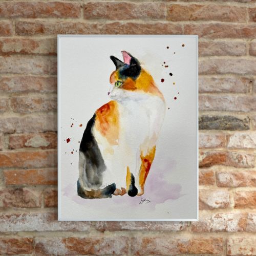 Calico Cat Painting Print – Cute Feline Wall Art for Cat Lovers