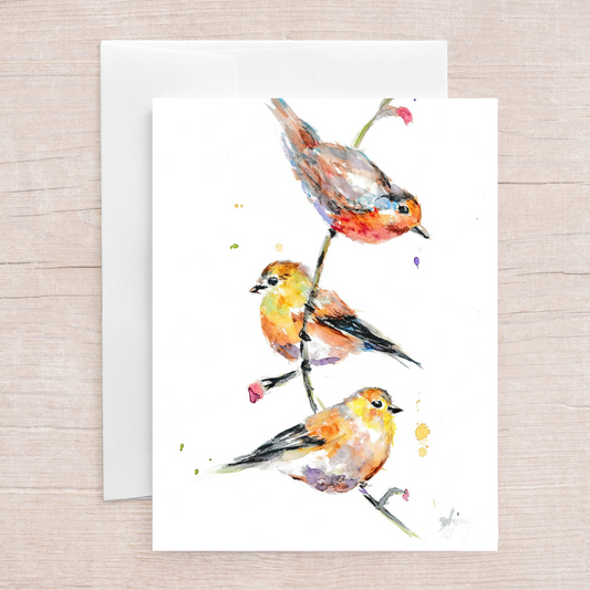 3 Birds hang out greeting card