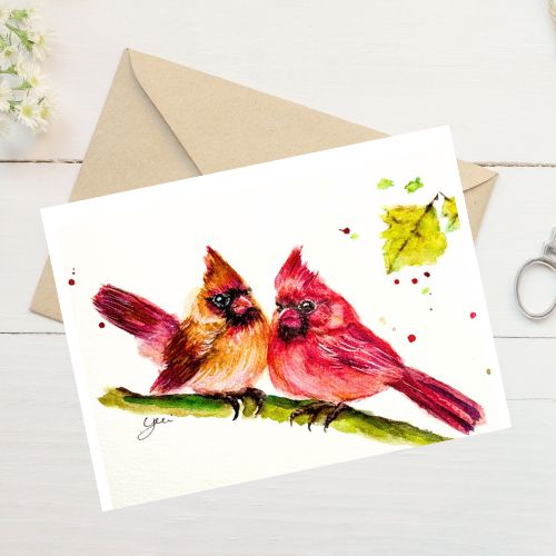 Holiday note card - Couple cardinals with Envelope