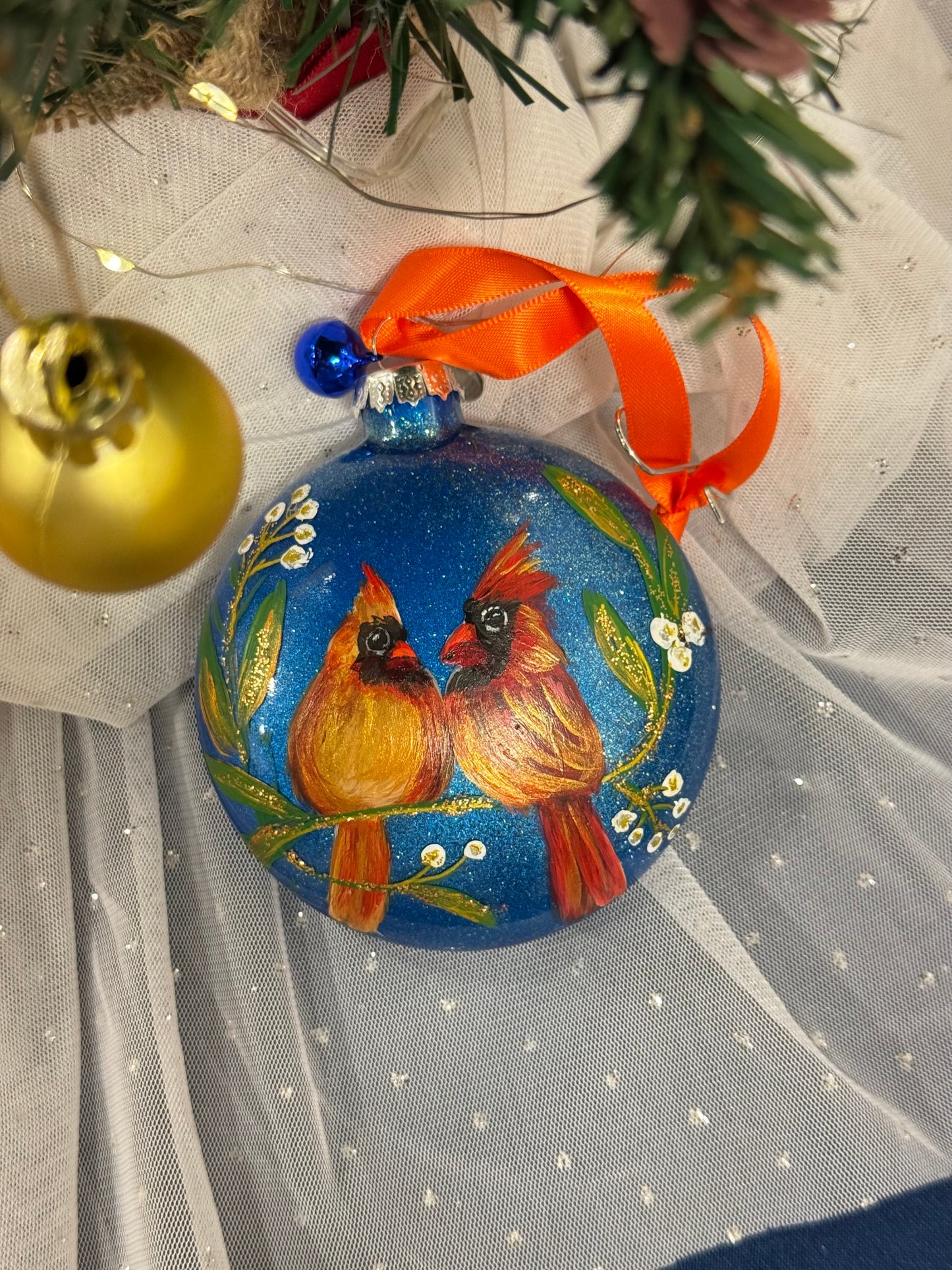 Love cardinal glass ornaments