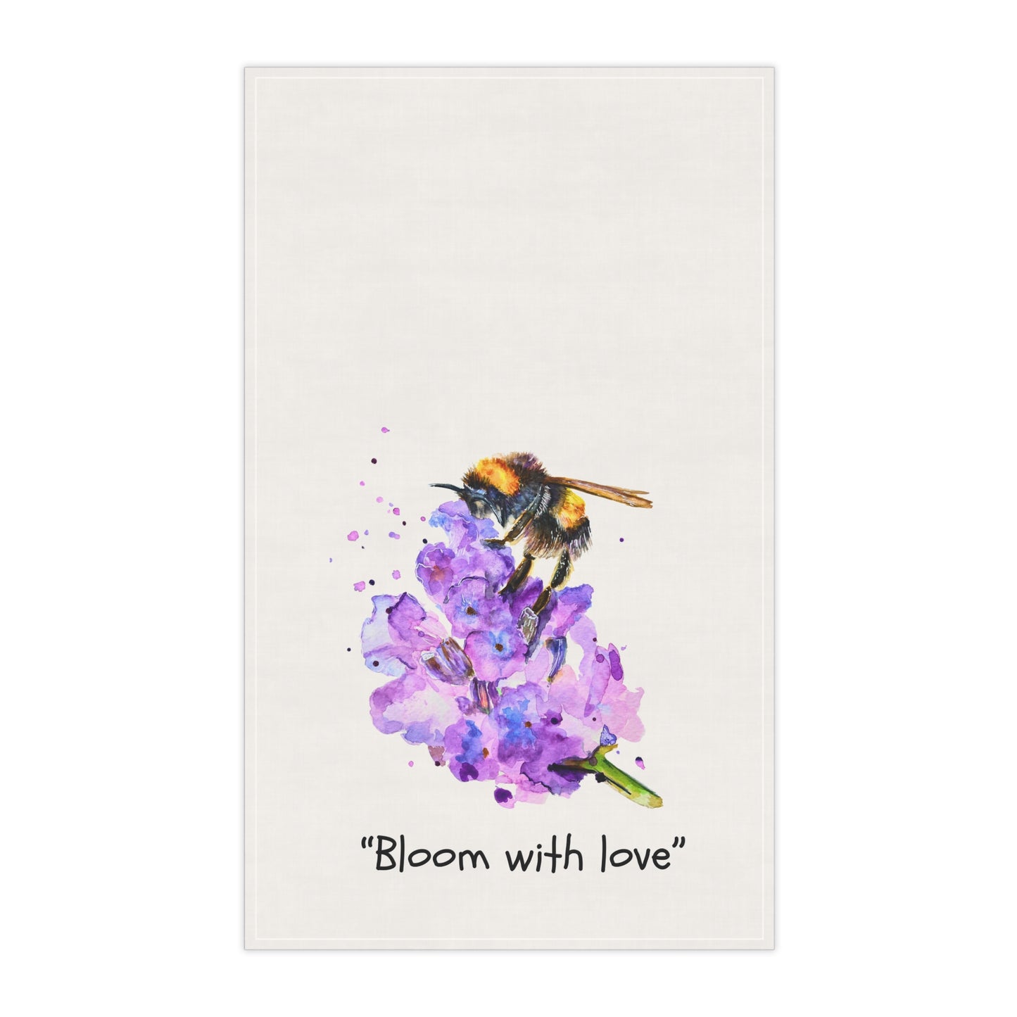 Kitchen Tea Towel - Bee Lavender Watercolor  " Bloom with love"