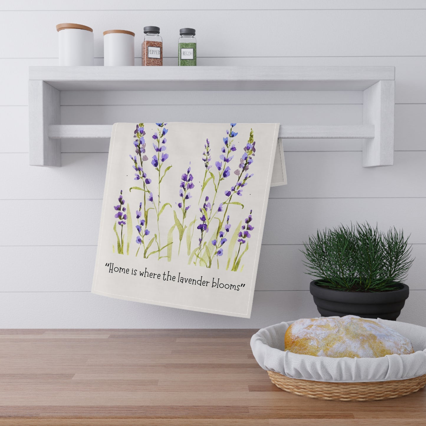 Lavender Bloom Cotton Tea Towels -  " Home is where the lavender blooms"