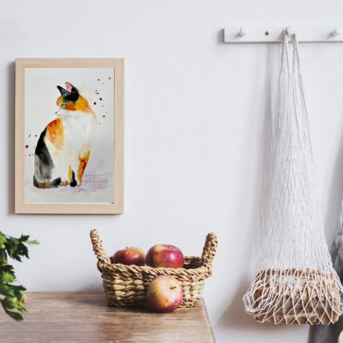 Calico Cat Painting Print – Cute Feline Wall Art for Cat Lovers