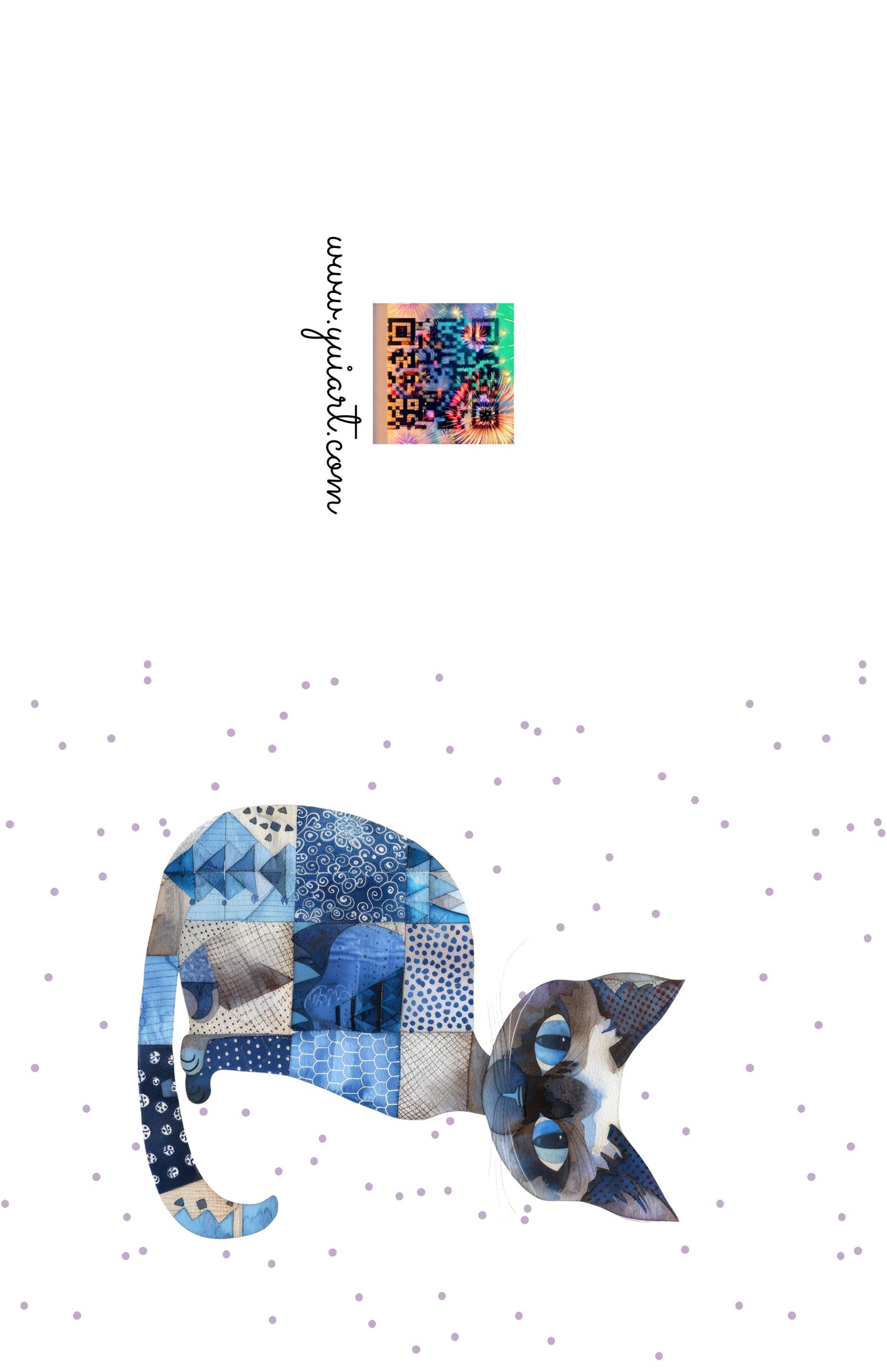 Blue Cat Patchwork Blank Note Card