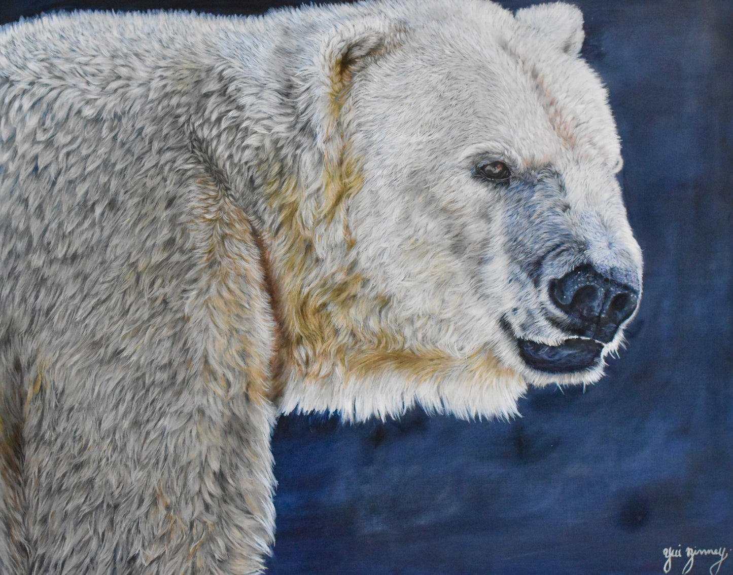 Realistic White Polar Bear paint on Linen Canvas , Original Art