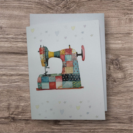 Sewing Machine Patchwork Blank Note Card