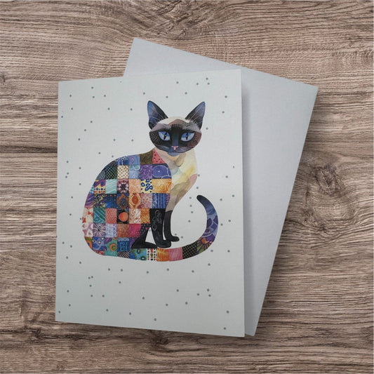 Cat Patchwork Blank Note Card