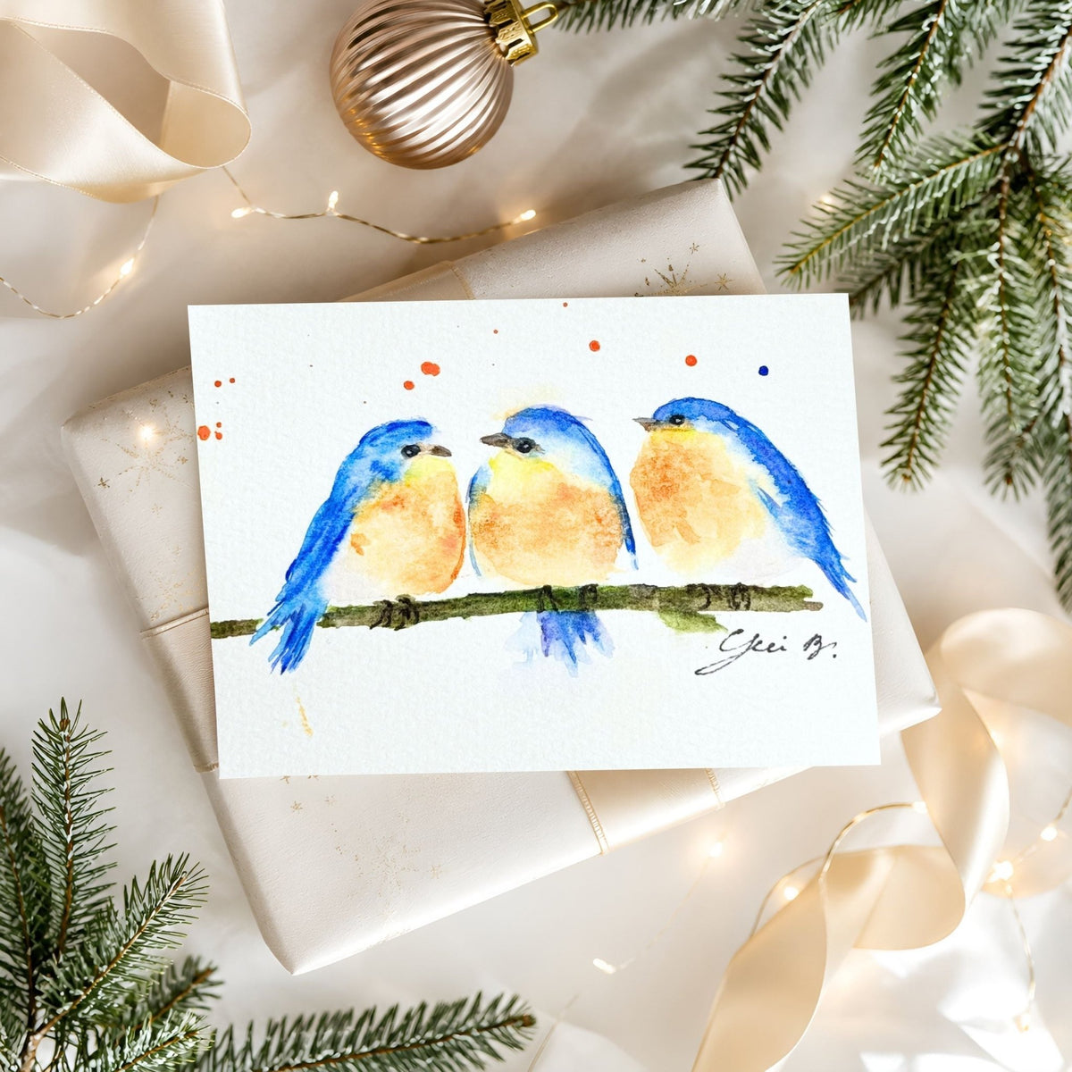 Blue Bird Holiday Card - Greeting Card with Envelope - Yuiart