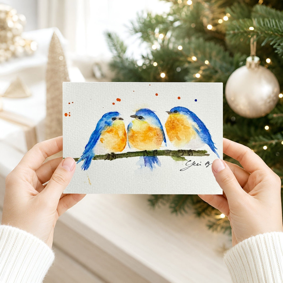 Blue Bird Holiday Card - Greeting Card with Envelope - Yuiart