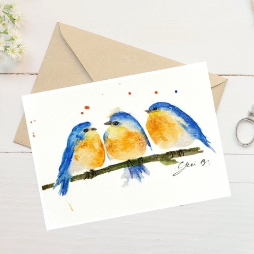 Blue Bird Holiday Card - Greeting Card with Envelope - Yuiart