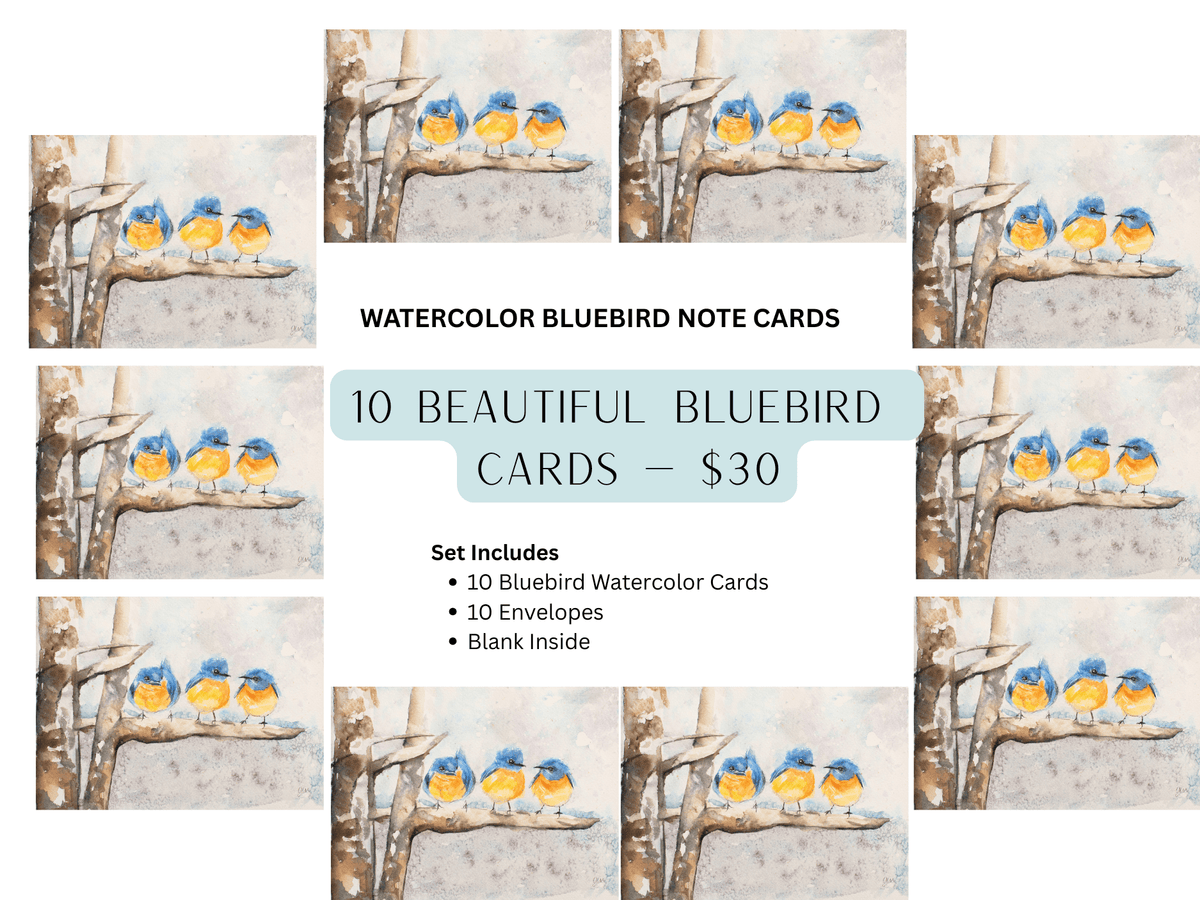 Bluebirds in Snow Watercolor Holiday Card - Yuiart