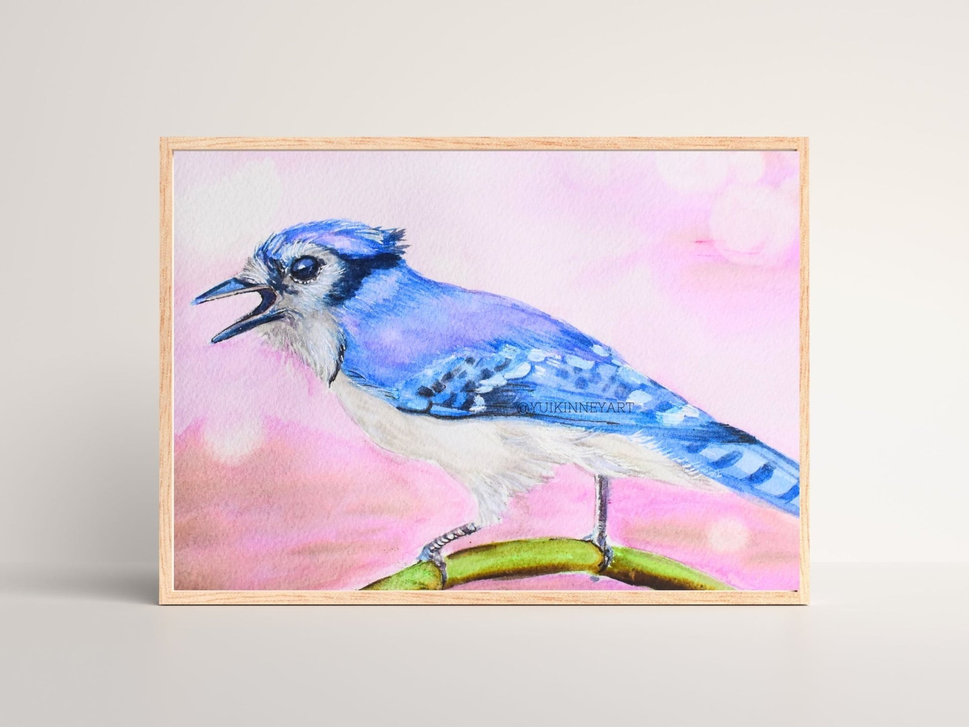 Bluejay Dreamy Magenta Watercolor Original ART - Yuiart