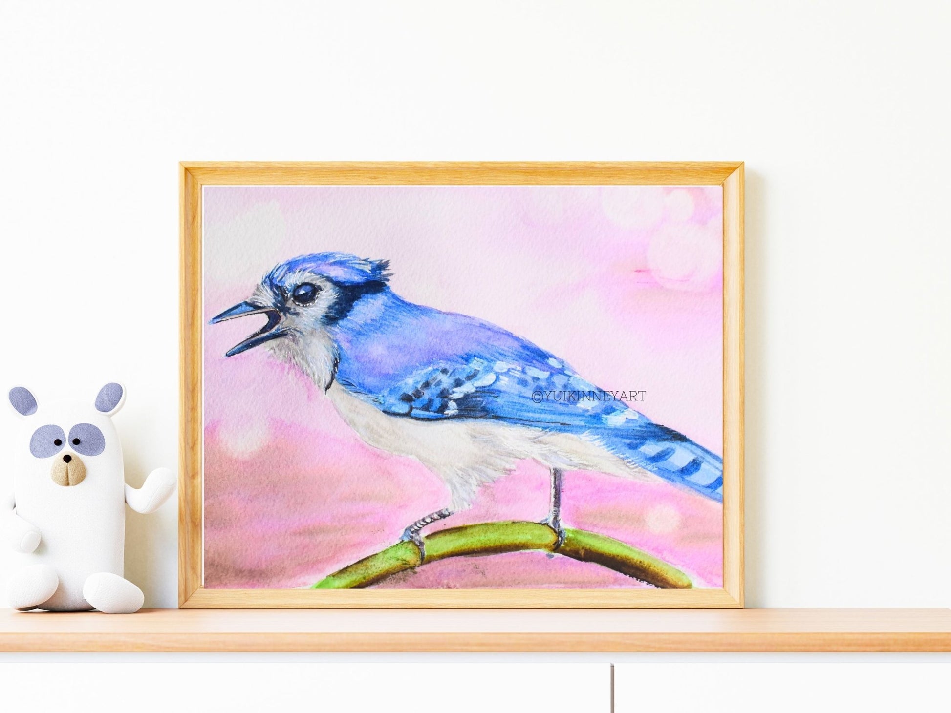 Bluejay Dreamy Magenta Watercolor Original ART - Yuiart