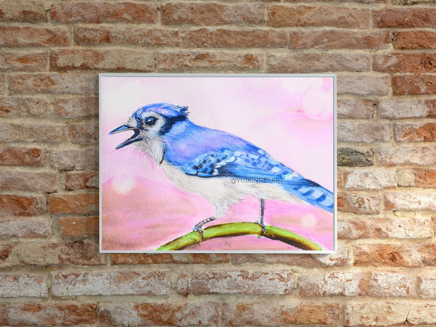 Bluejay Dreamy Magenta Watercolor Original ART - Yuiart