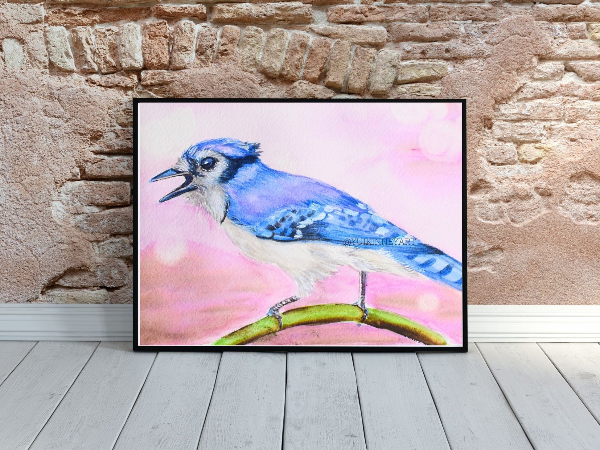 Bluejay Dreamy Magenta Watercolor Original ART - Yuiart