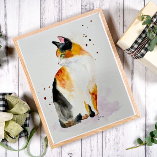 Calico Cat Painting Print – Cute Feline Wall Art for Cat Lovers - Yuiart