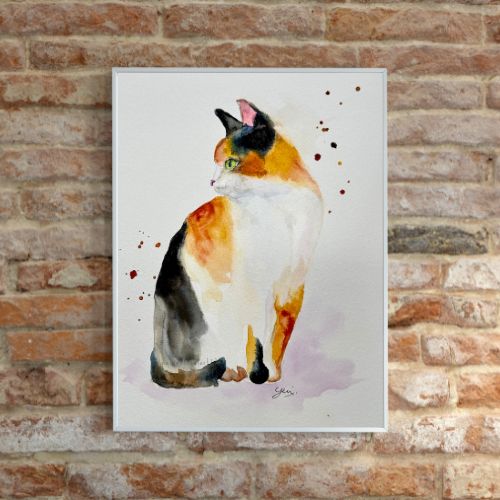 Calico Cat Painting Print – Cute Feline Wall Art for Cat Lovers - Yuiart