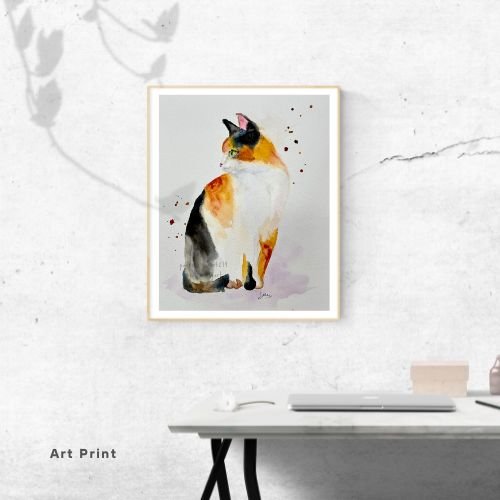 Calico Cat Painting Print – Cute Feline Wall Art for Cat Lovers - Yuiart