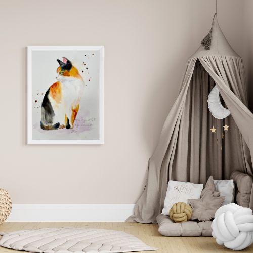Calico Cat Painting Print – Cute Feline Wall Art for Cat Lovers - Yuiart