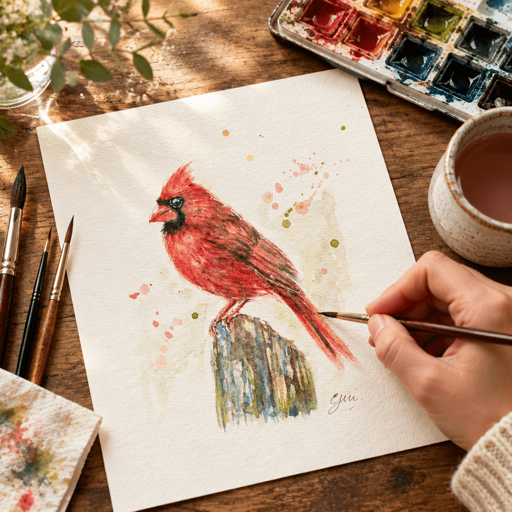 Cardinal Bird Watercolor Art Print | Yui Art - Yuiart