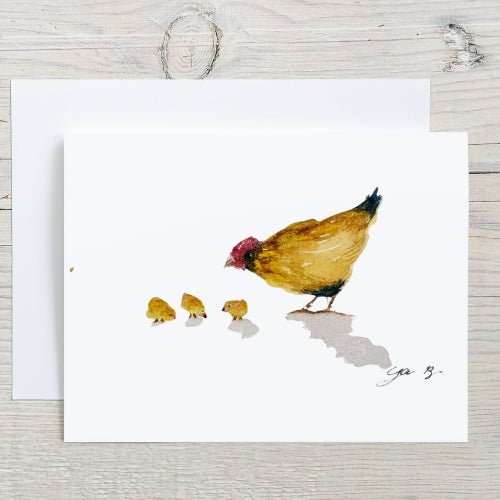 Chicken Barn animal and 3 Chicks Note Card - Yuiart