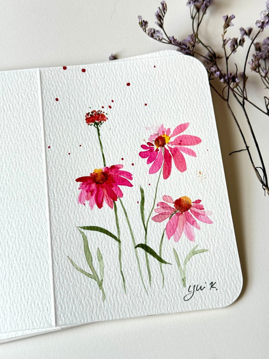 Coneflowers Notecard - Original Watercolor - Yuiart