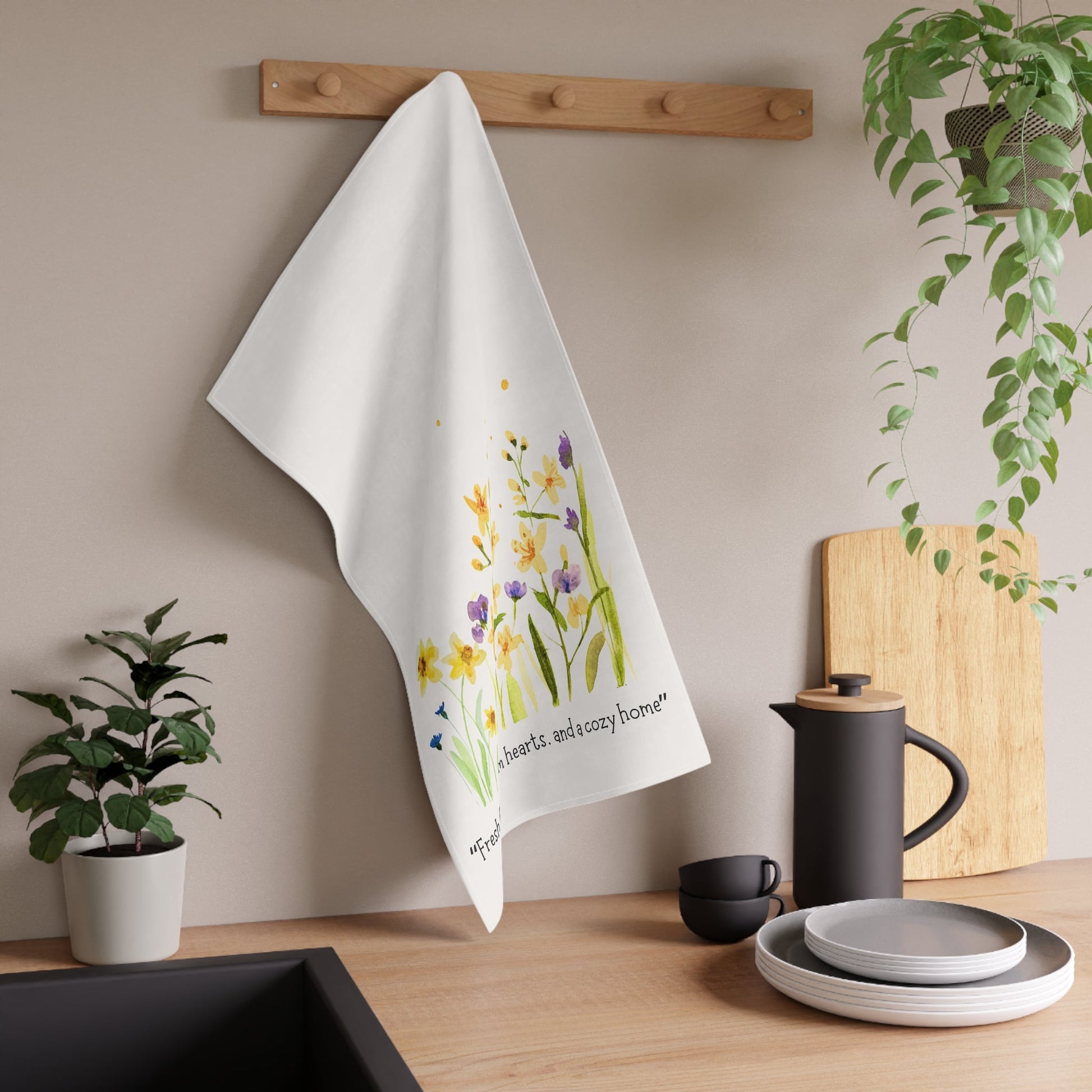 Cotton Tea Towels - "Fresh flowers, warm hearts, and a cozy home" - Yuiart
