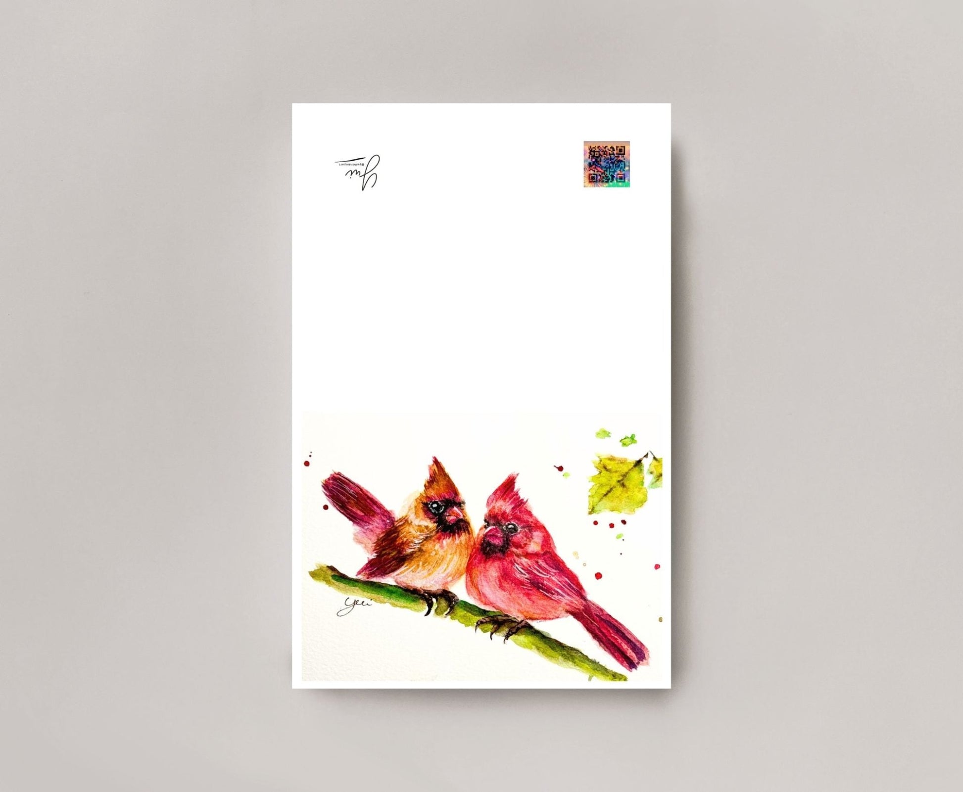 Cardinal Holiday Card - Watercolor Christmas Greeting | Yuiart - Yuiart