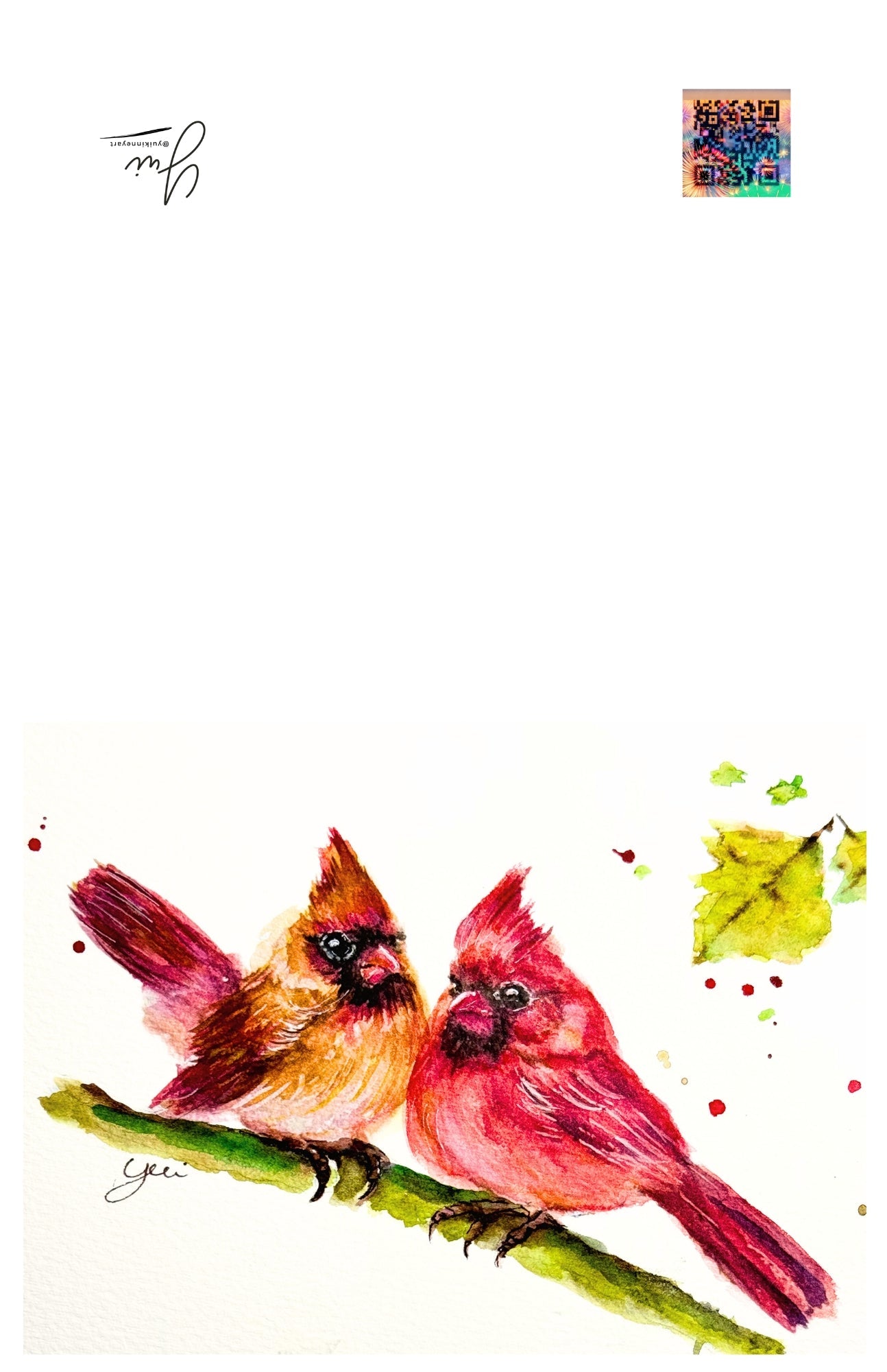 Cardinal Holiday Card - Watercolor Christmas Greeting | Yuiart - Yuiart
