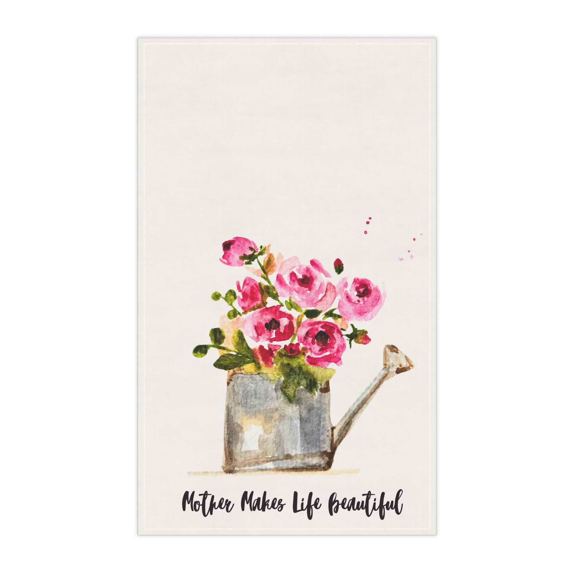 Floral Garden Tea Towels - 'Mother Makes Life Beautiful' Design - Cotton & Poly Blend - Yuiart
